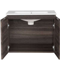 Cefito Bathroom Vanity Unit Ceramic Basin Cabinet Wall Mounted Storage 600mm Walnut