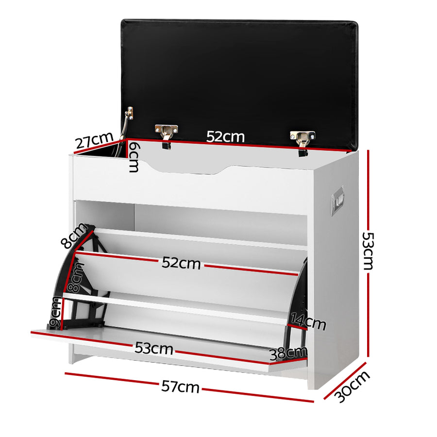 Shoe Cabinet Bench Shoes Organiser Storage Rack Cupboard White 15 Pairs