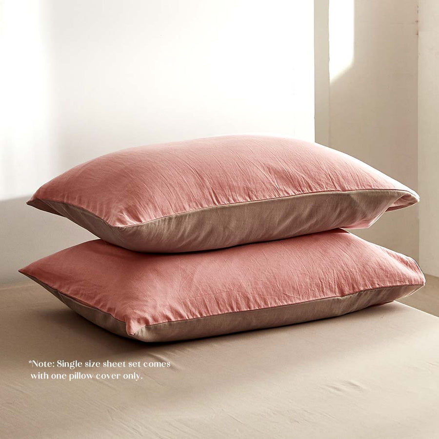 Washed Cotton Sheet Set Pink Brown King