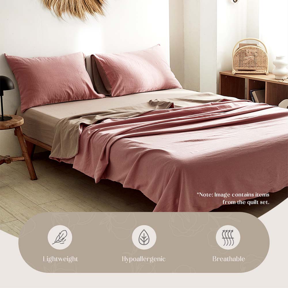 Washed Cotton Sheet Set Pink Brown King