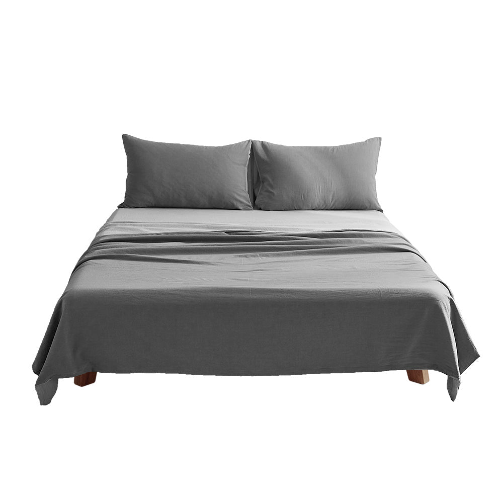 Washed Cotton Sheet Set Single Grey