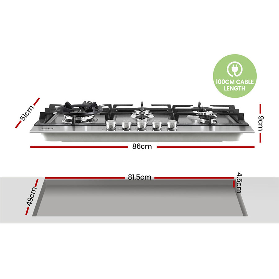 Gas Cooktop Stainless Steel 5 Burner Kitchen Gas Stove Cook Top NG LPG