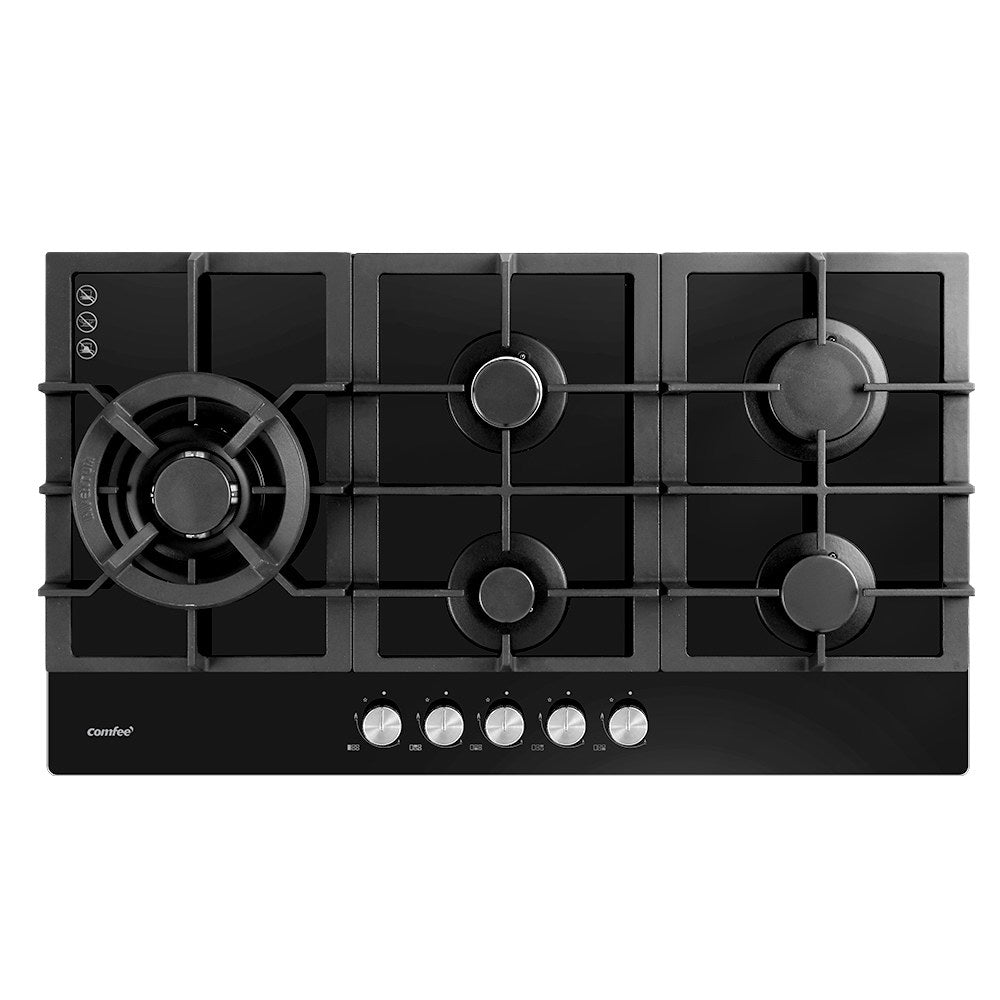 Gas Cooktop 5 Burner Kitchen Gas Hob Cook Top Trivets Stove Black NG LPG