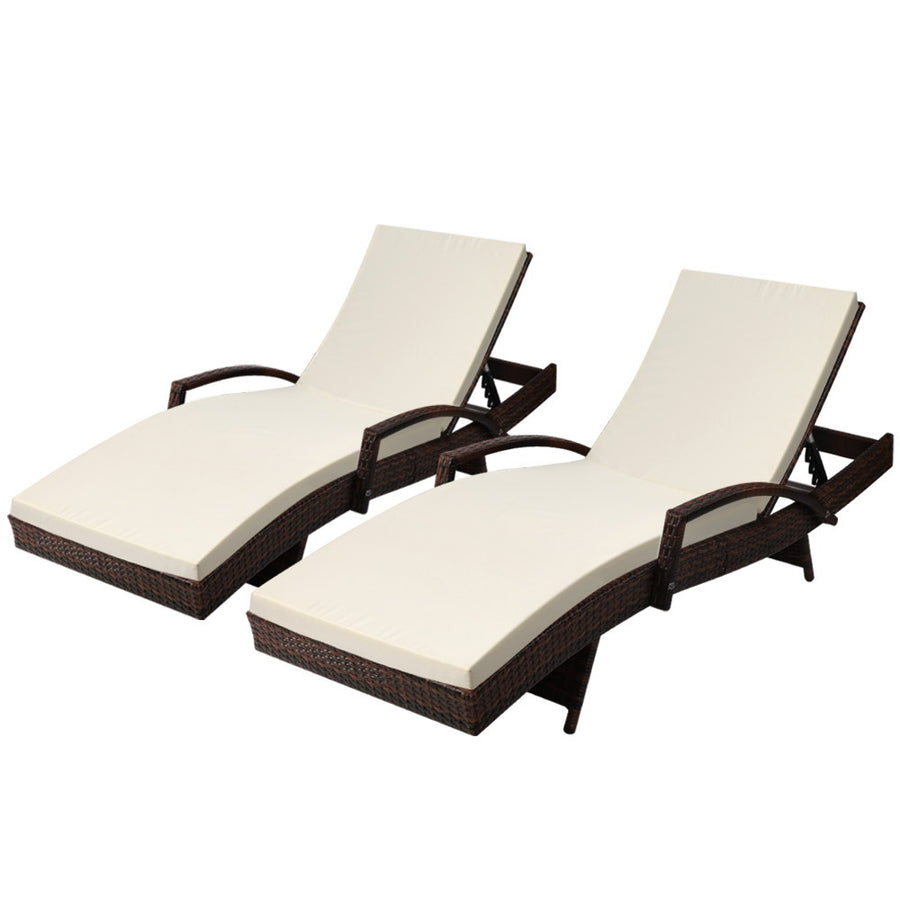 Set of 2 Sun Lounge Outdoor Furniture Day Bed Rattan Wicker Lounger Patio