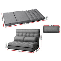 Lounge Sofa Bed 2-seater Floor Folding Fabric Grey