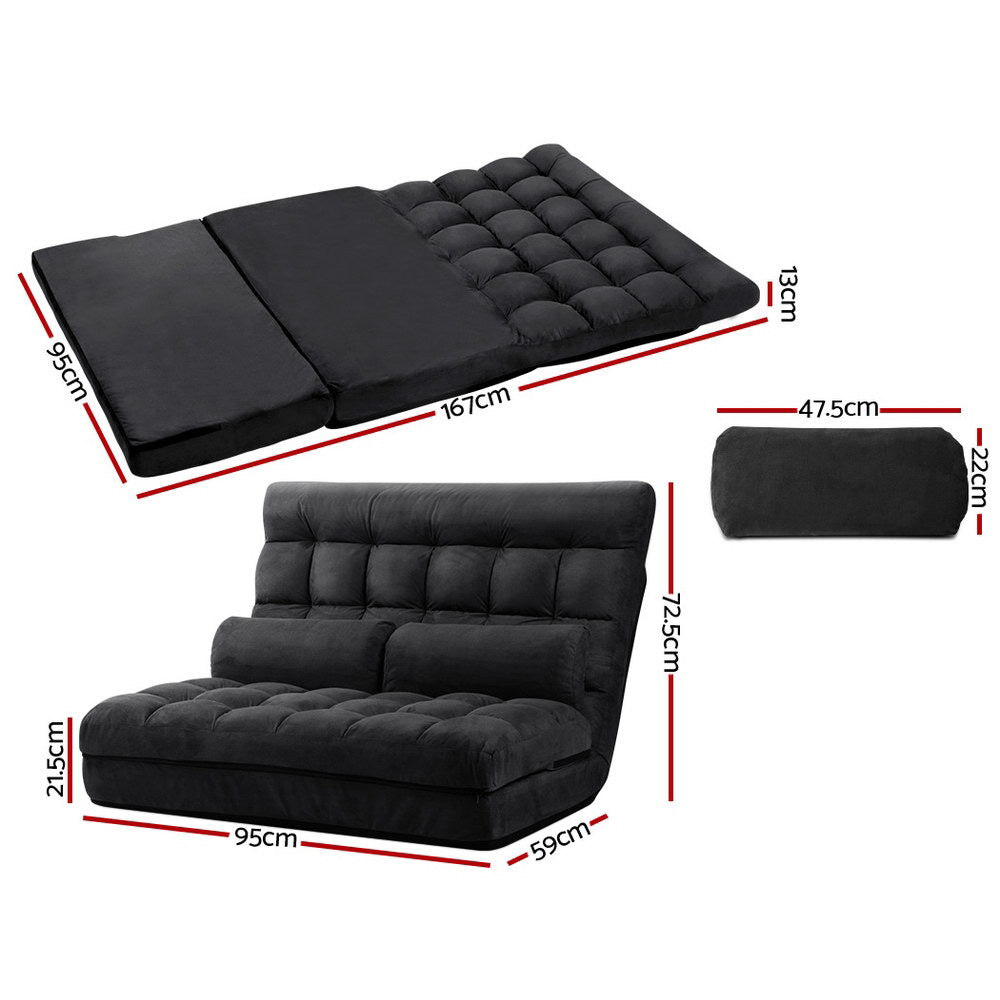 Lounge Sofa Bed 2-seater Floor Folding Suede Charcoal