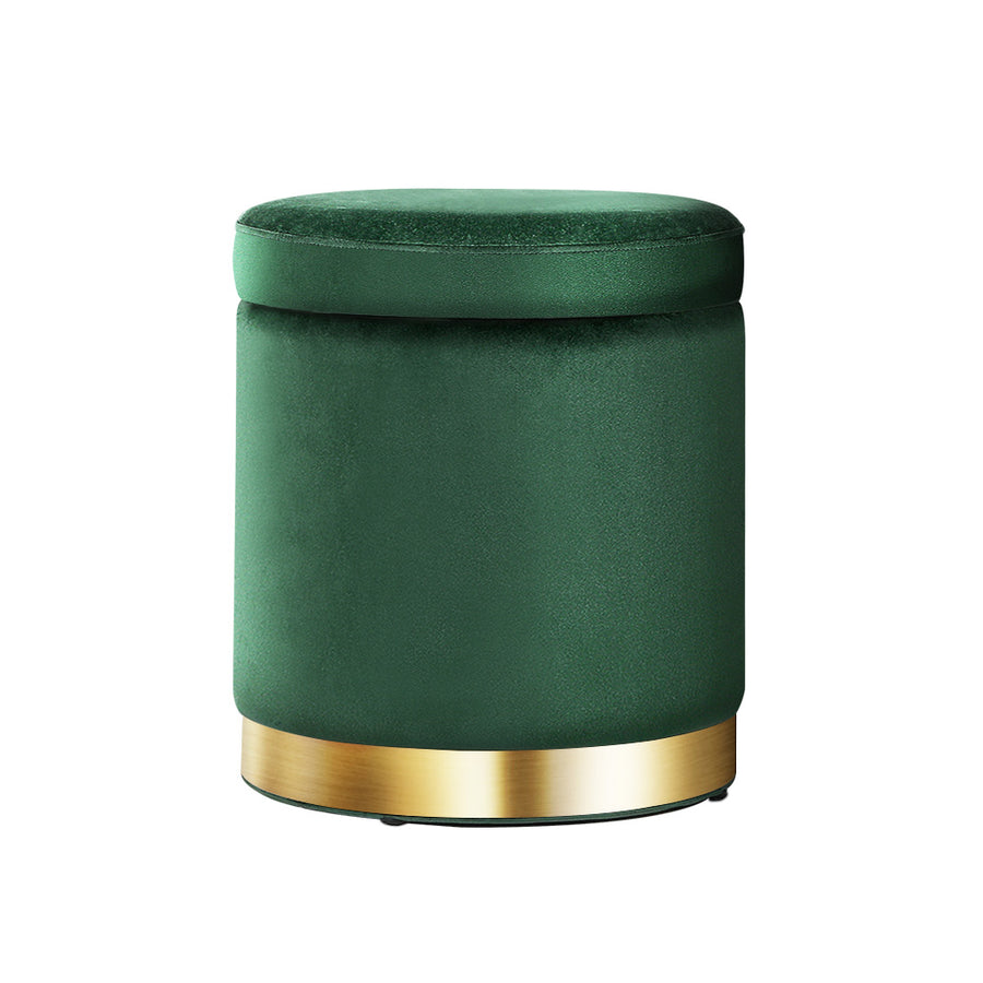 Storage Ottoman Foot Stool Round Velvet Foot Rest Pouffe Footstool Green