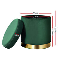 Storage Ottoman Foot Stool Round Velvet Foot Rest Pouffe Footstool Green