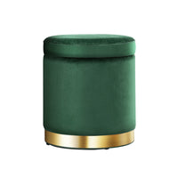 Storage Ottoman Foot Stool Round Velvet Foot Rest Pouffe Footstool Green