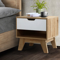 Bedside Table Drawer Nightstand Shelf Cabinet Storage Lamp Side Wooden