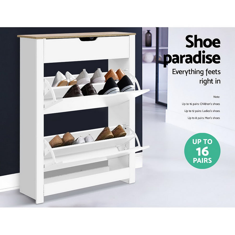 Shoe Cabinet Rack Storage Organiser Cupboard Shelf Drawer 16 Pairs White