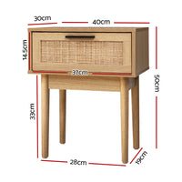 Bedside Tables Table 1 Drawer Storage Cabinet Rattan Wood Nightstand