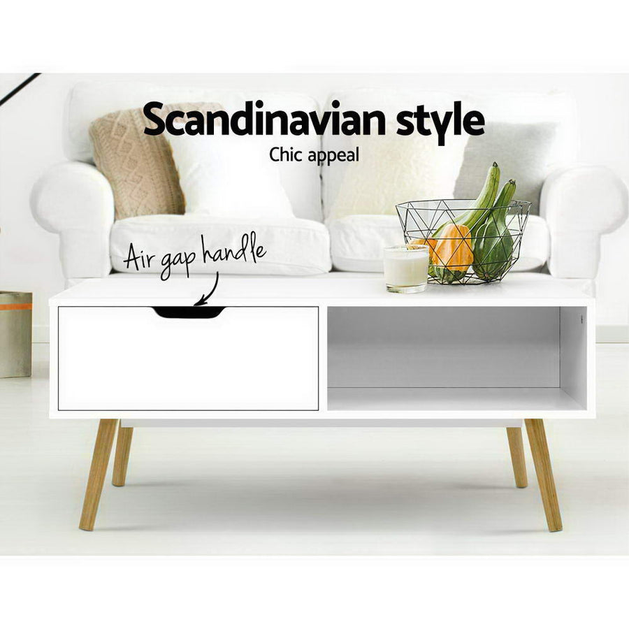 Coffee Table Wooden Legs - Scandinavian White