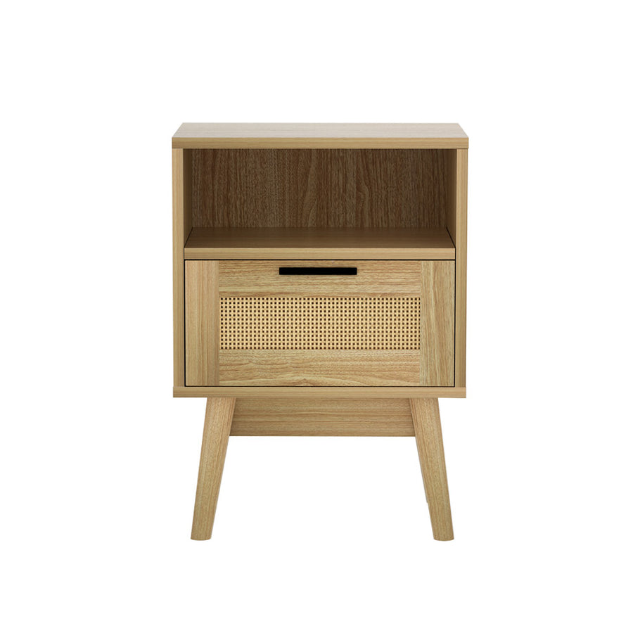 Bedside Tables Rattan Drawers Side Table Nightstand Storage Cabinet Wood