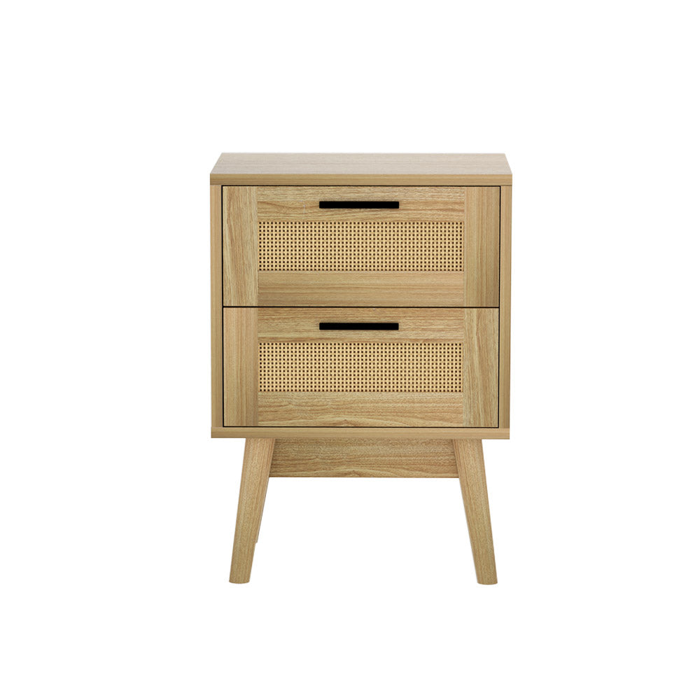 Bedside Tables Rattan 2 Drawers Side Table Nightstand Storage Cabinet