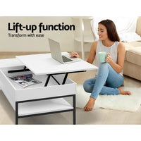 Lift Up Top Wooden Coffee Table Hidden Book Storage Drawers - 120CM
