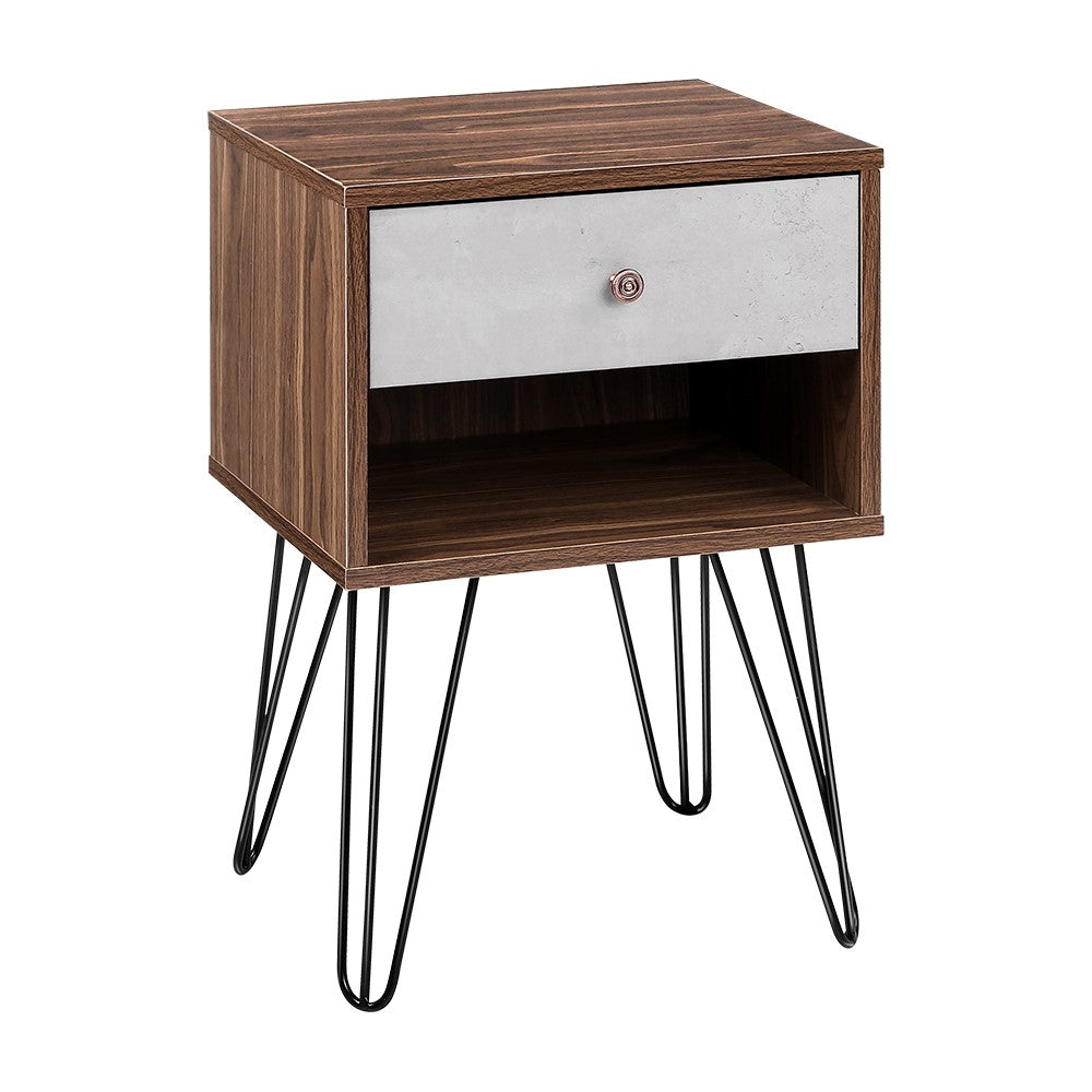 Bedside Table with Drawer - Grey & Walnut