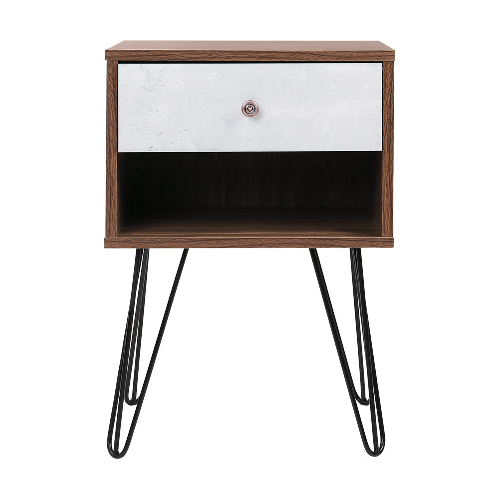 Bedside Table with Drawer - Grey & Walnut