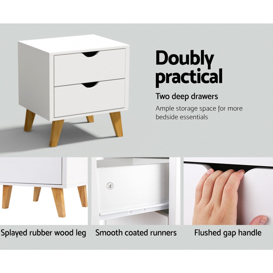 2 Drawer Wooden Bedside Tables - White