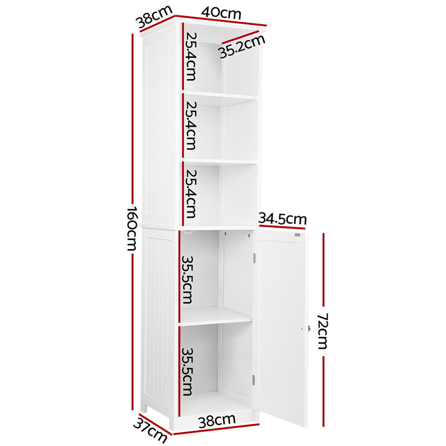 White Freestanding Tallboy Bathroom Cabinet - 2 Shelves