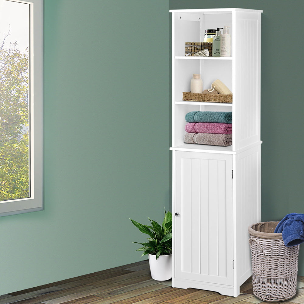 White Freestanding Tallboy Bathroom Cabinet - 2 Shelves