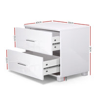 High Gloss Two Drawers Bedside Table - White