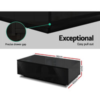 Modern Coffee Table 4 Storage Drawers High Gloss Living Room Furniture Black