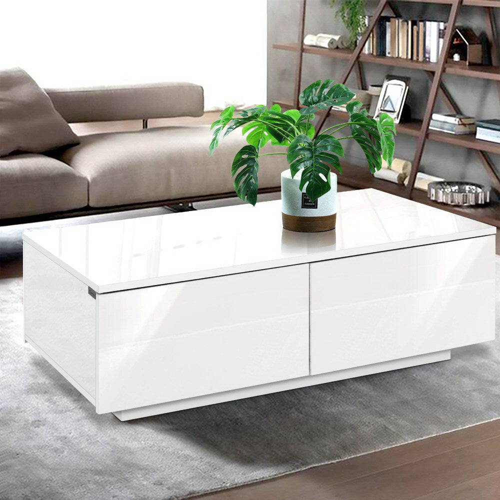 Modern Coffee Table 4 Storage Drawers High Gloss Living Room Furniture White