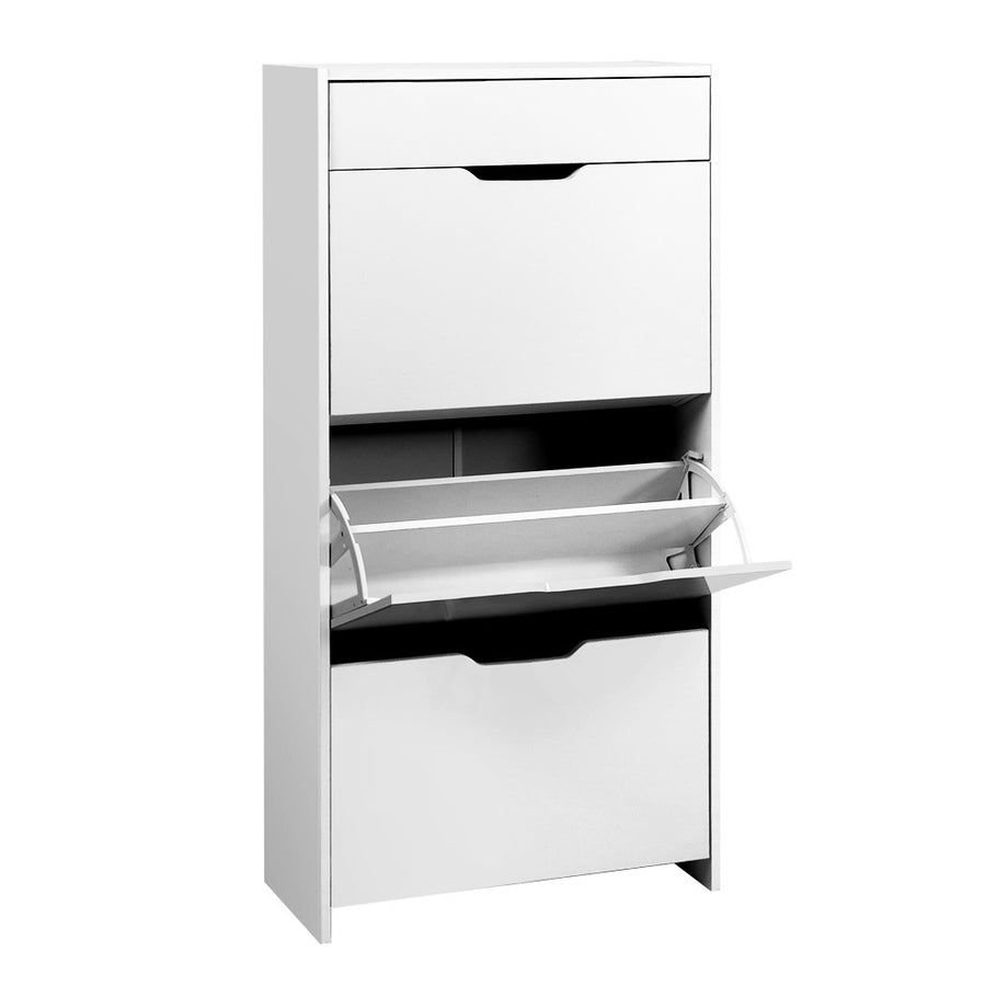 Shoe Cabinet 3 Tier Shoes Storage Drawer High Gloss White Rack Shelf