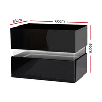 Bedside Table 2 Drawers RGB LED Side Nightstand High Gloss Cabinet Black