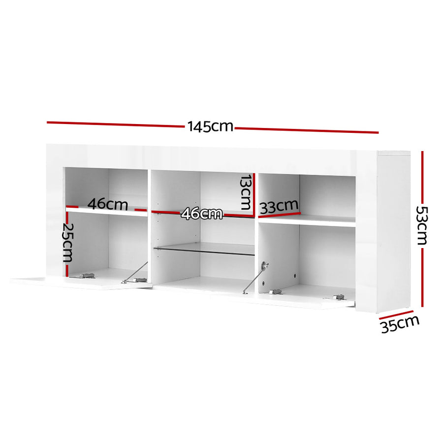 TV Cabinet Entertainment Unit Stand RGB LED Gloss Furniture 145cm White