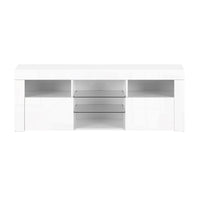 TV Cabinet Entertainment Unit Stand RGB LED Gloss Furniture 145cm White