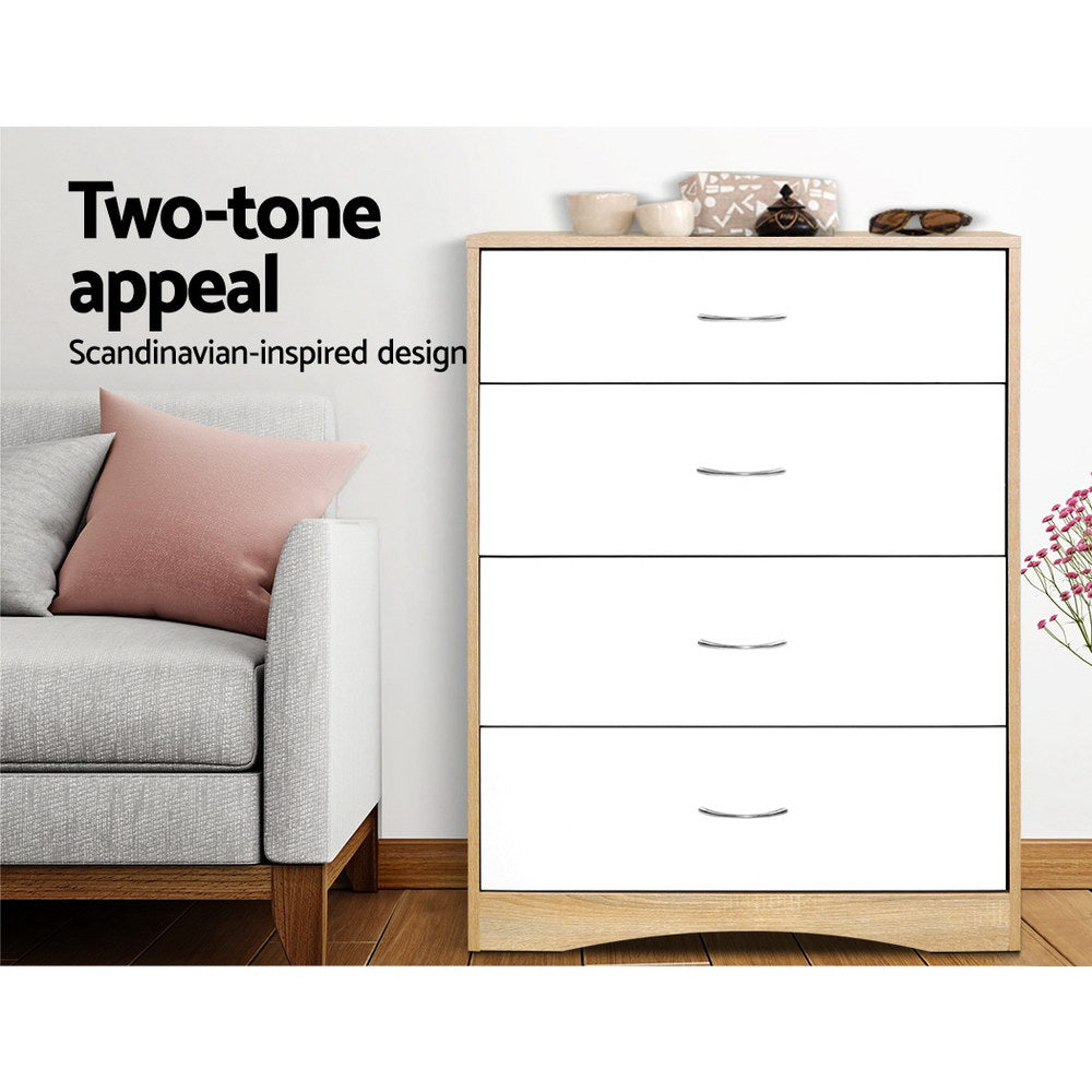 4 Chest of Drawers Tallboy Dresser Table Bedroom Storage White Wood Cabinet