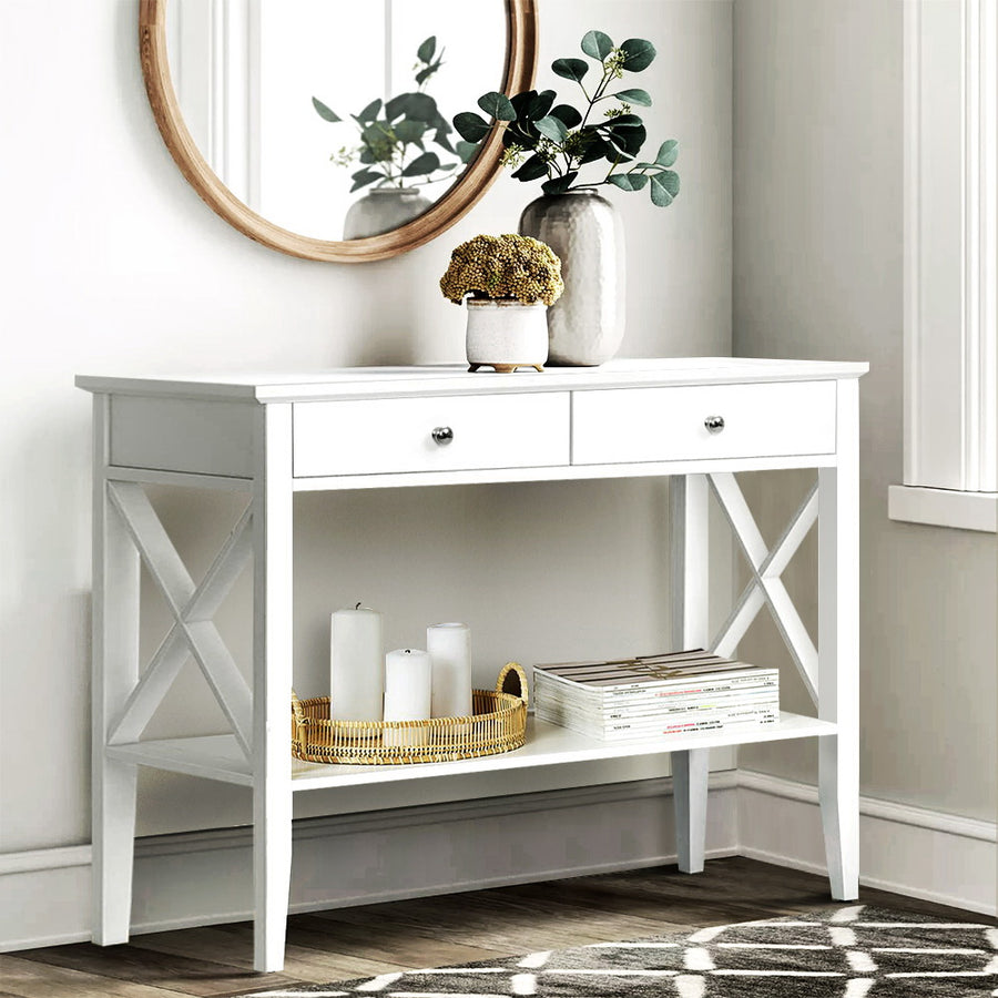 White Hallway Desk with 2 Drawers