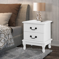 White Bedside Table with 2 Drawers