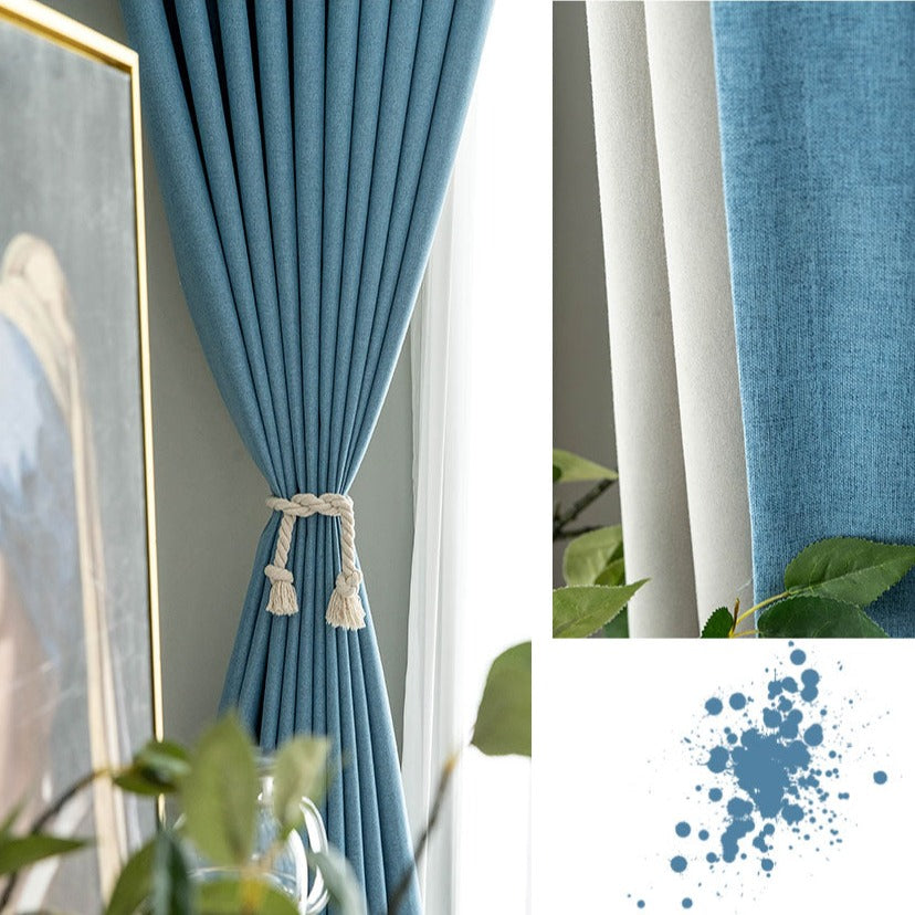 Classic Range Linen Blackout Draped Curtains - Deep Blue