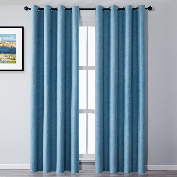 Classic Range Linen Blackout Draped Curtains - Deep Blue