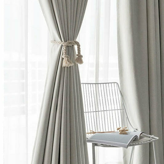 Classic Range Linen Blackout Draped Curtains - White