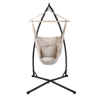 Outdoor Hammock Chair with Steel Stand Hanging Hammock with Pillow Cream