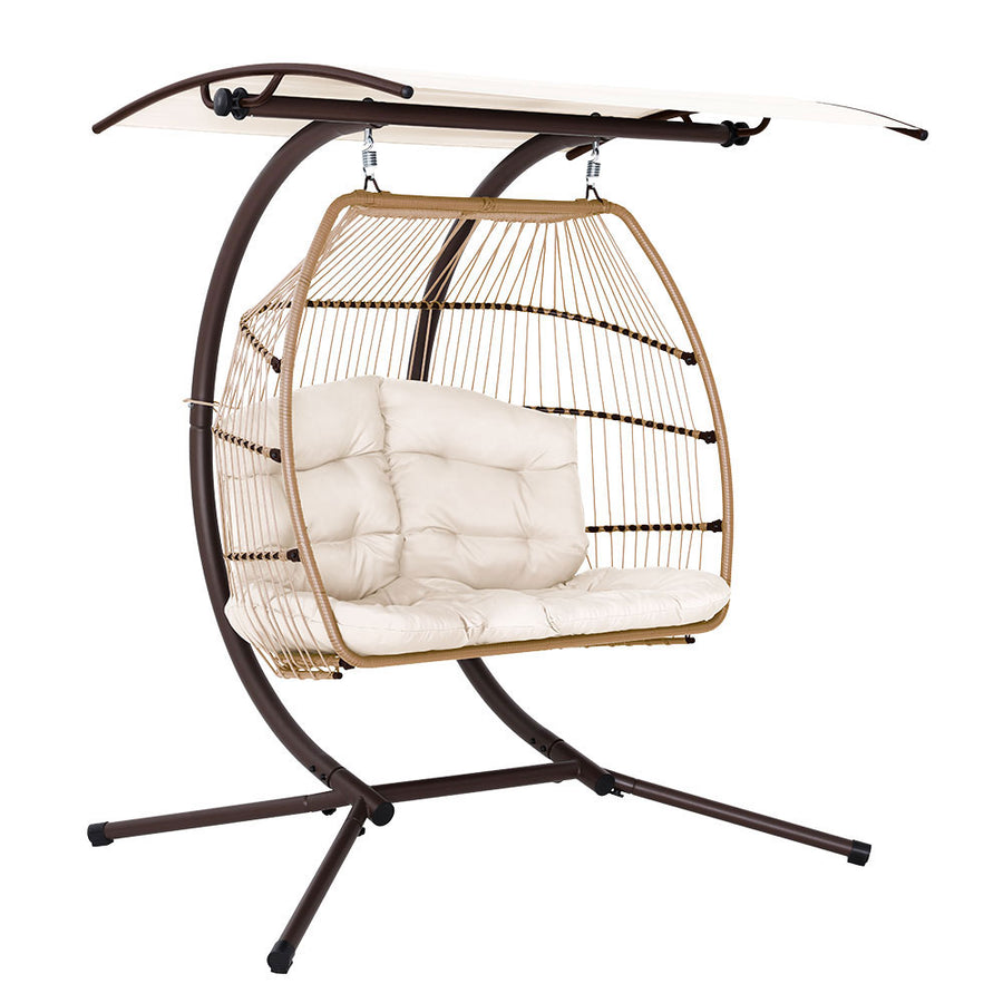 Outdoor Furniture Lounge Hanging Swing Chair Egg Hammock Stand Rattan Wicker Latte