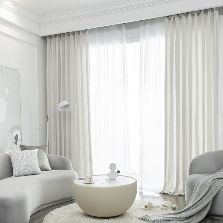 Nordic Woven Draped Curtains - Pearl White