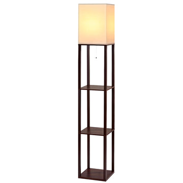 Shelf Floor Lamp Vintage Wood Reading Light Storage Organizer Home Office