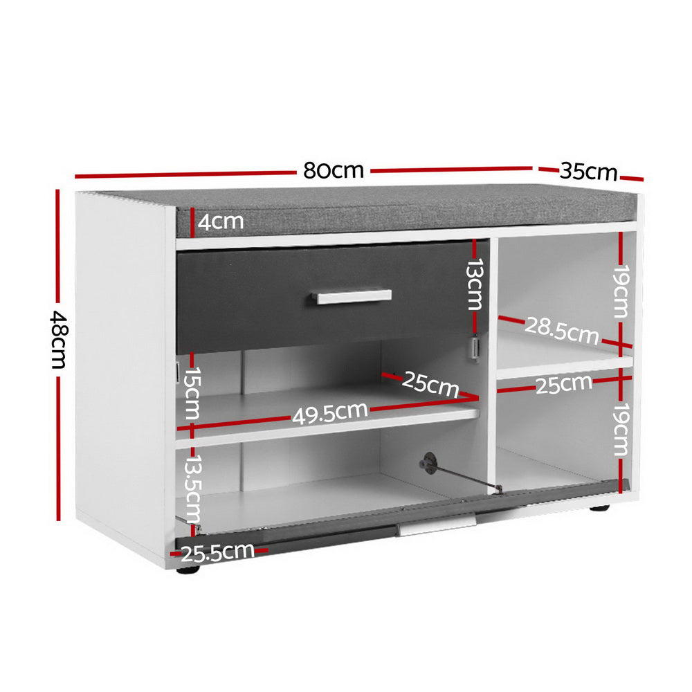 Shoe Cabinet Bench Shoes Storage Organiser Rack Wooden Cupboard Fabric Seat Adjustable Shelf