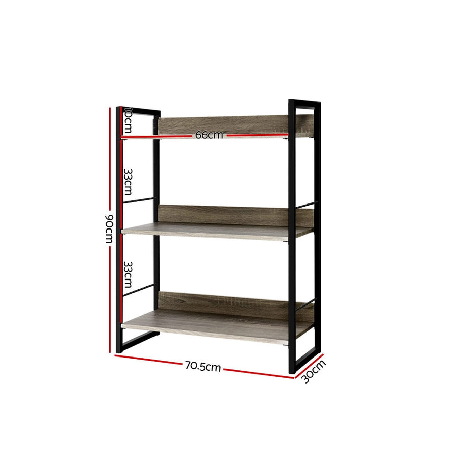 Wooden Shelving Unit With Metal Frame - 3 Shelves