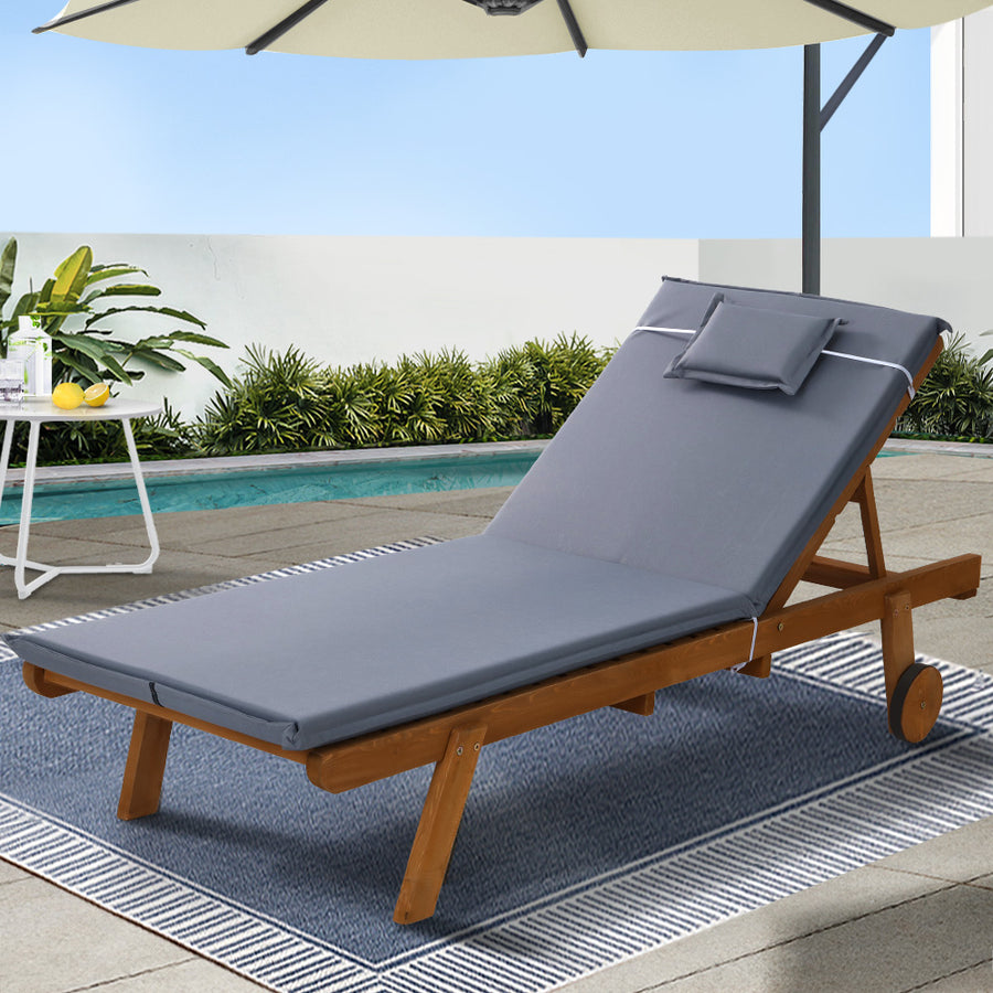 Sun Lounge Wooden Lounger Day Bed - Grey
