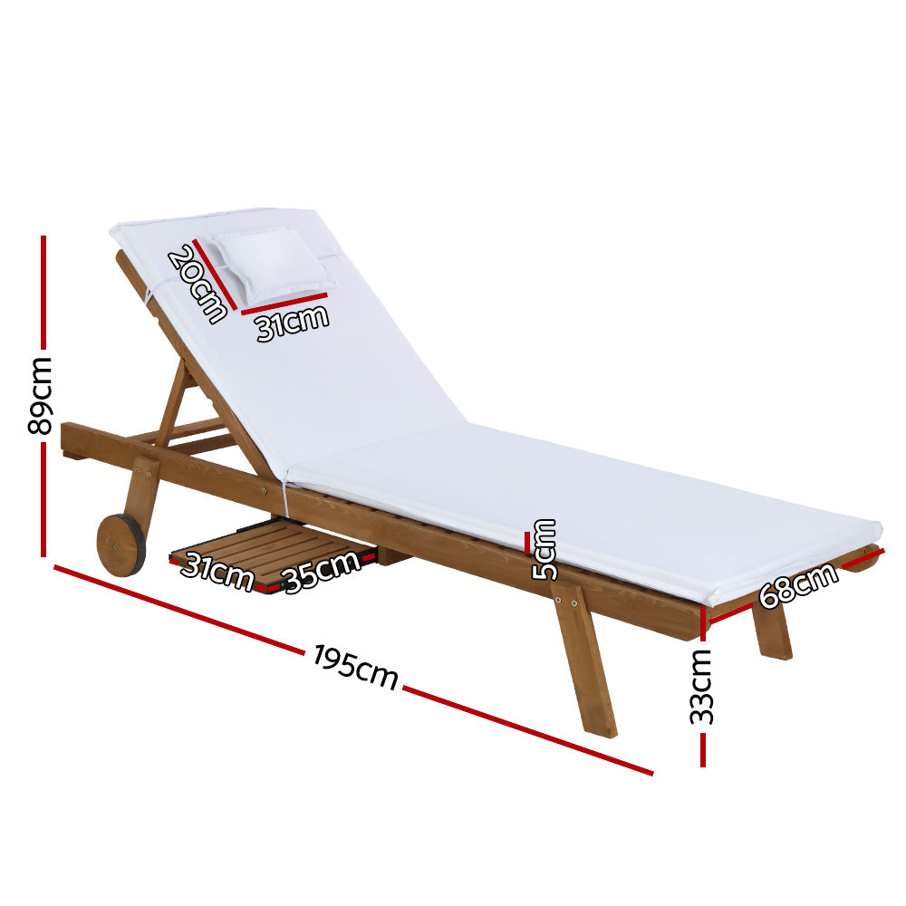 Sun Lounge Wooden Lounger Day Bed - White