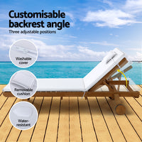 2pc Sun Lounge Wooden Lounger Day Bed - White