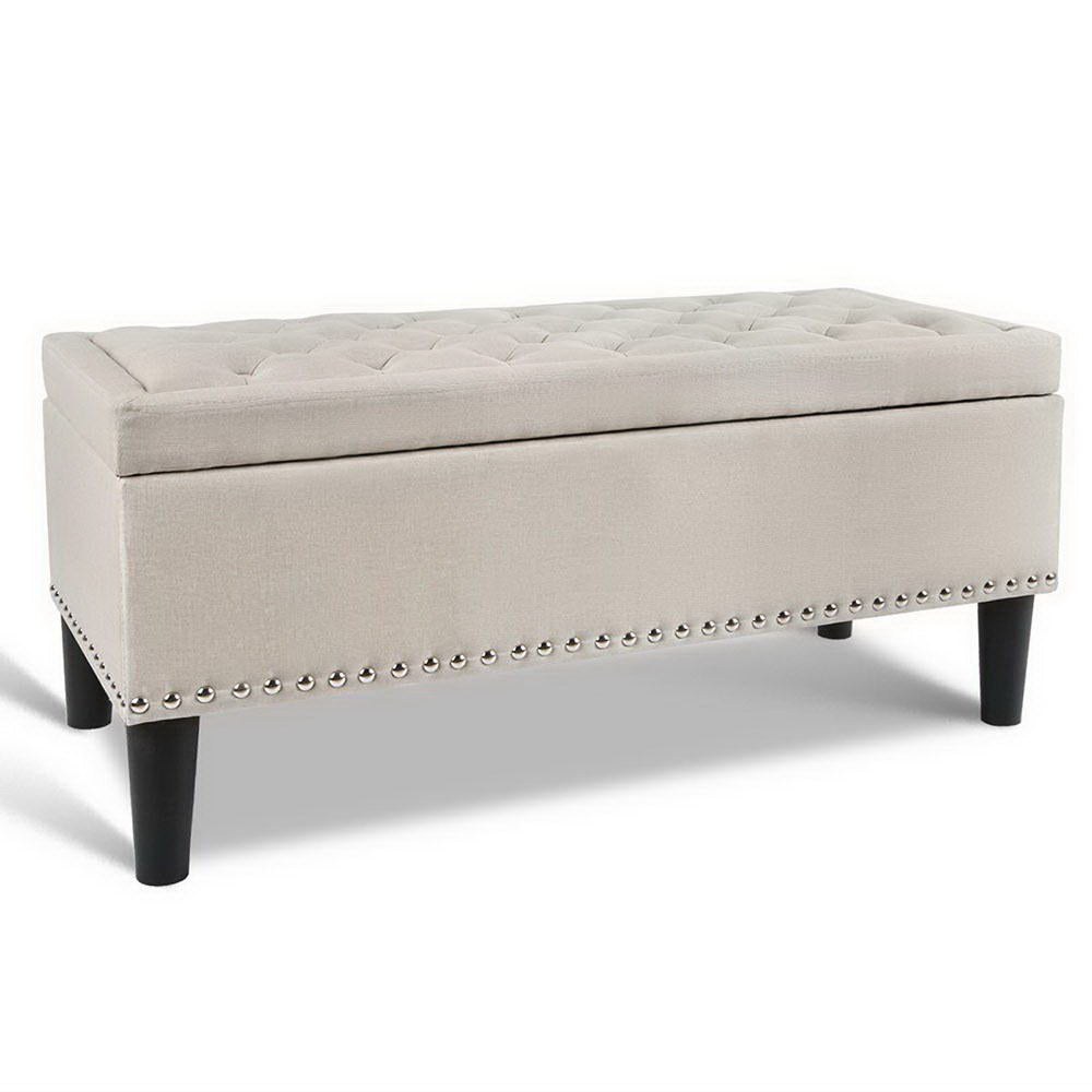 Storage Ottoman Blanket Box Fabric Chest Footstool Foot Stool Bench Taupe