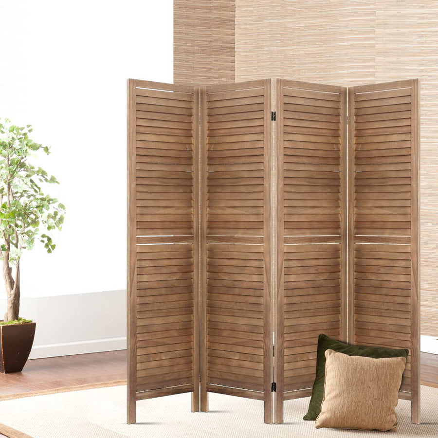 Room Divider Privacy Screen Foldable Partition Stand 4 Panel Brown