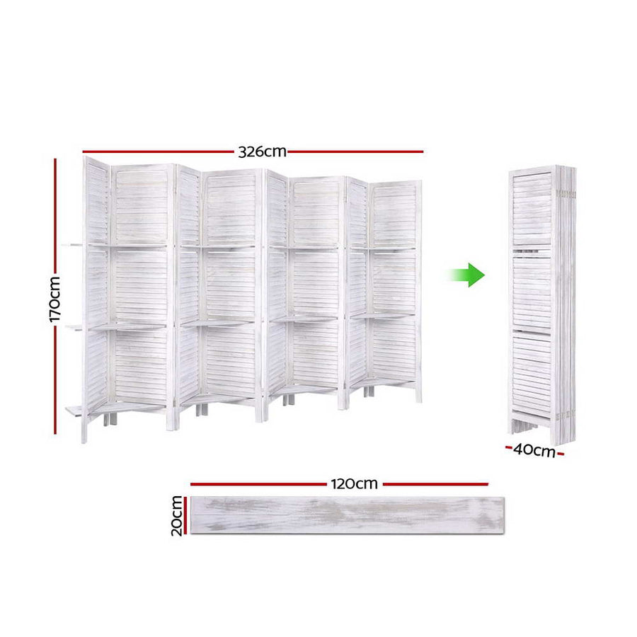 Room Divider Screen 8 Panel Privacy Foldable Dividers Timber Stand Shelf